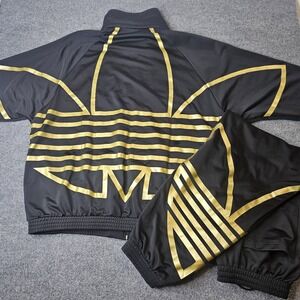 Adidas Originals Trefoil Tracksuit Mens Size XL Gold Metallic Allover Logo Black